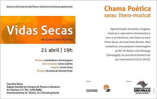 Convite para o evento Chama Poética, na Casa das Rosas - SP